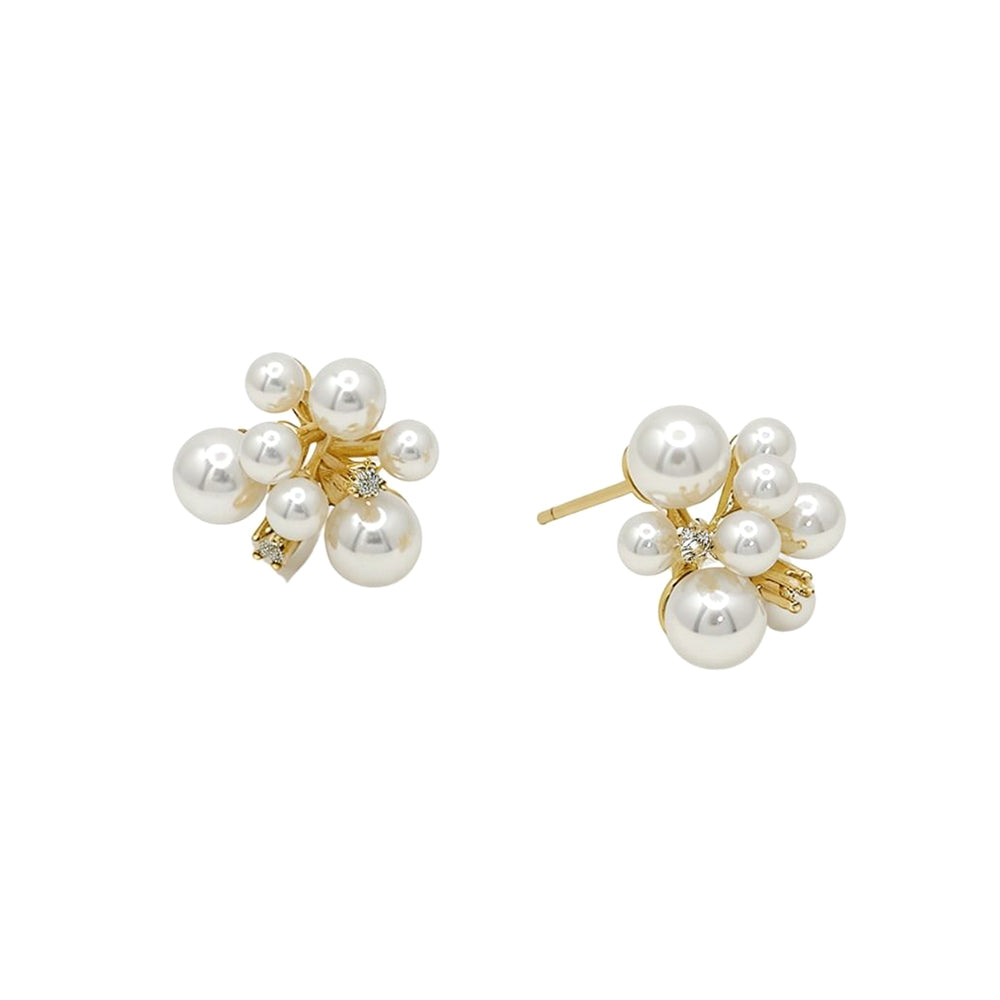 14K Gold Dipped Baroque Pearl Cluster Stud Earrings
