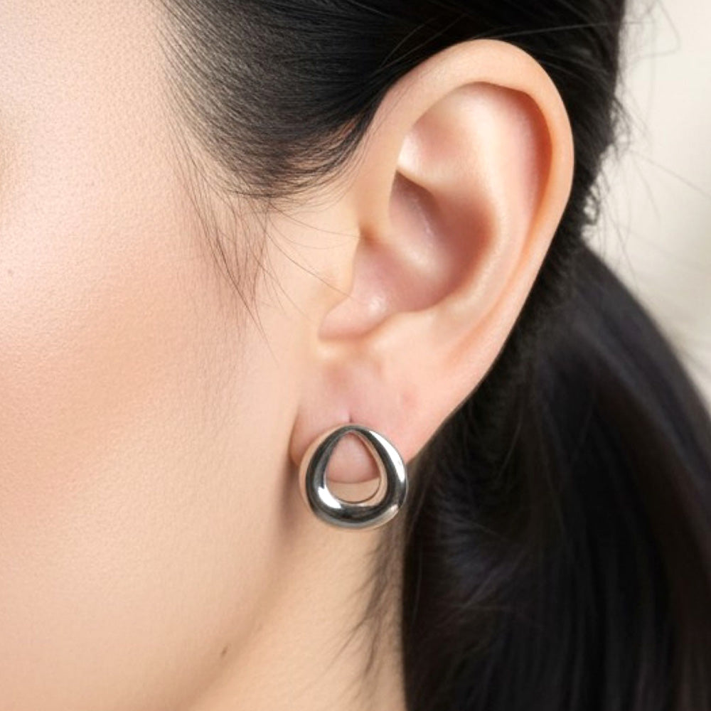 White Gold Dipped Modern Organic Ring Stud Earrings