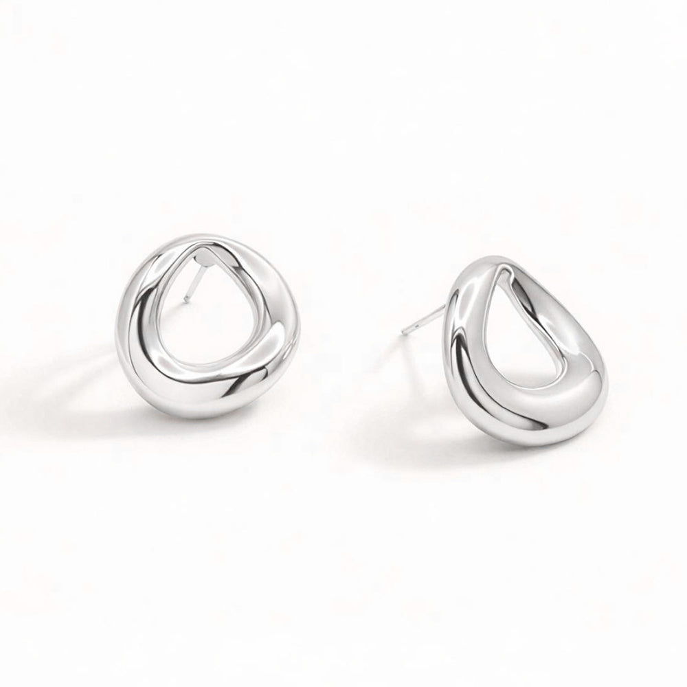 White Gold Dipped Modern Organic Ring Stud Earrings