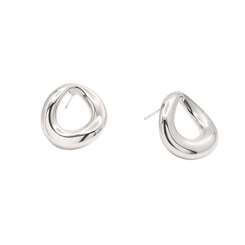 White Gold Dipped Modern Organic Ring Stud Earrings