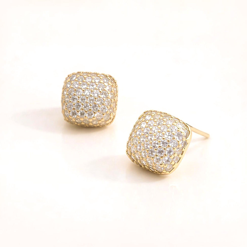14k Gold Dipped CZ Pave Lux Square Stud Earrings
