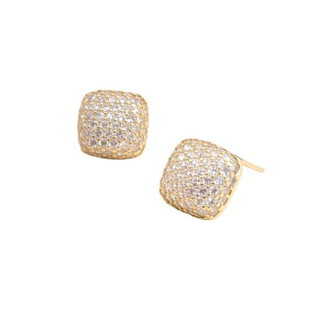 14k Gold Dipped CZ Pave Lux Square Stud Earrings