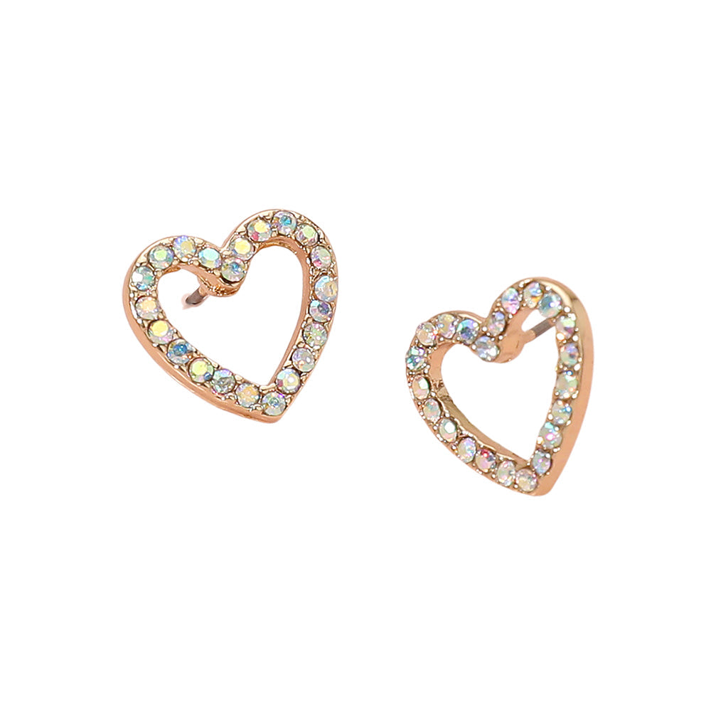 Rhinestone Embellished Open Heart Stud Earrings