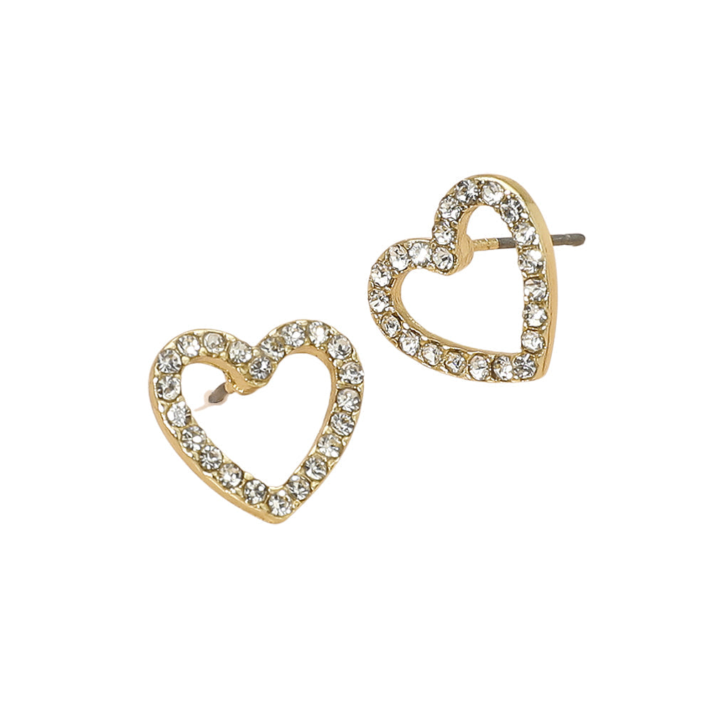 Rhinestone Embellished Open Heart Stud Earrings