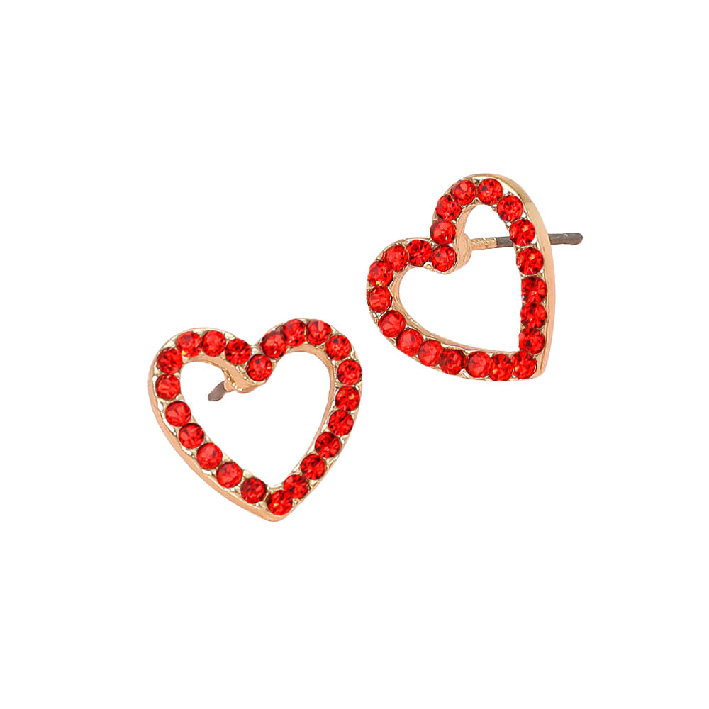 Rhinestone Embellished Open Heart Stud Earrings