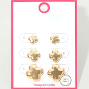 3Pairs - Gold Dipped Metal Quatrefoil Stud Earring Set