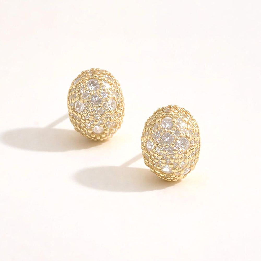 14K Gold Dipped CZ Pave Glam Oval Stud Earrings