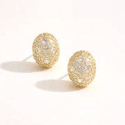 14K Gold Dipped CZ Pave Glam Oval Stud Earrings