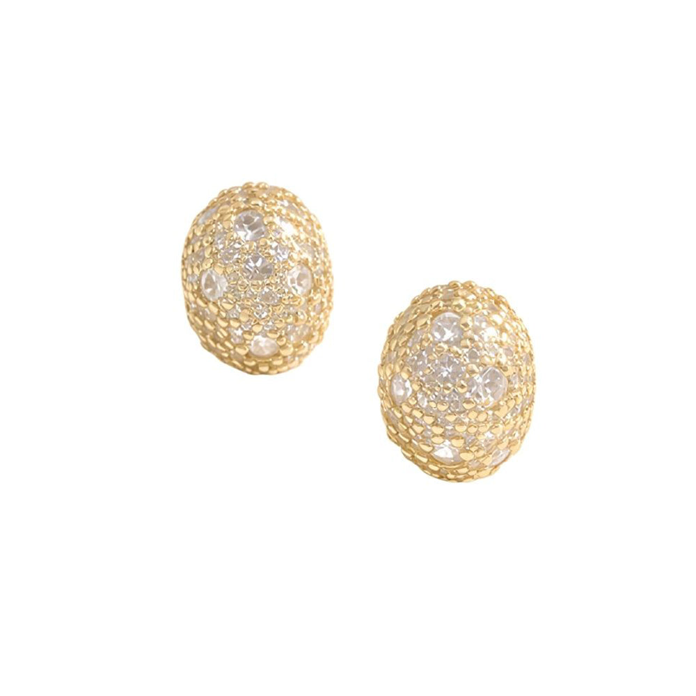 14K Gold Dipped CZ Pave Glam Oval Stud Earrings
