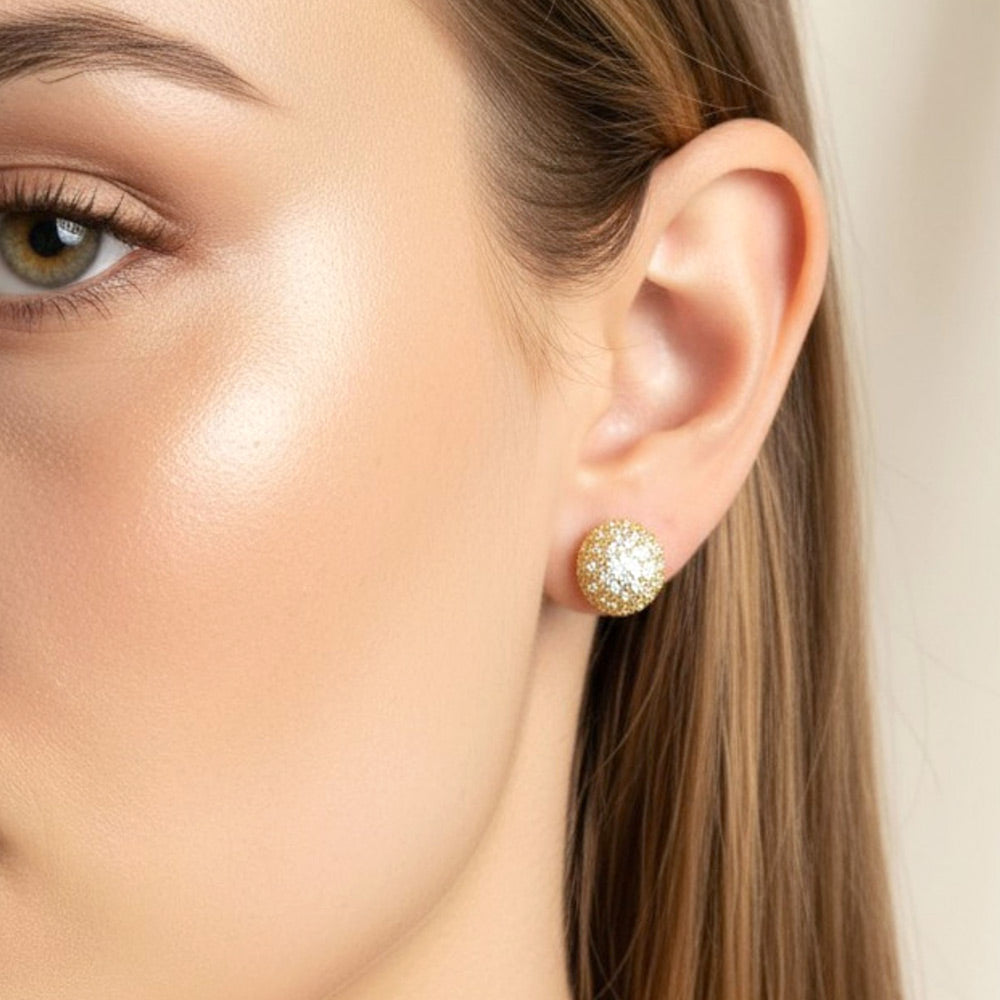 14K Gold Dipped CZ Pave Glam Oval Stud Earrings