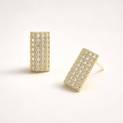 14K Gold Dipped CZ Pave Rectangle Stud Earrings