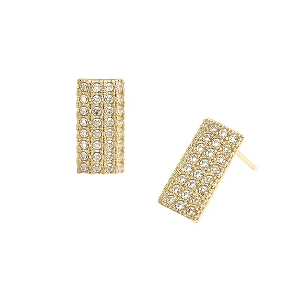 14K Gold Dipped CZ Pave Rectangle Stud Earrings