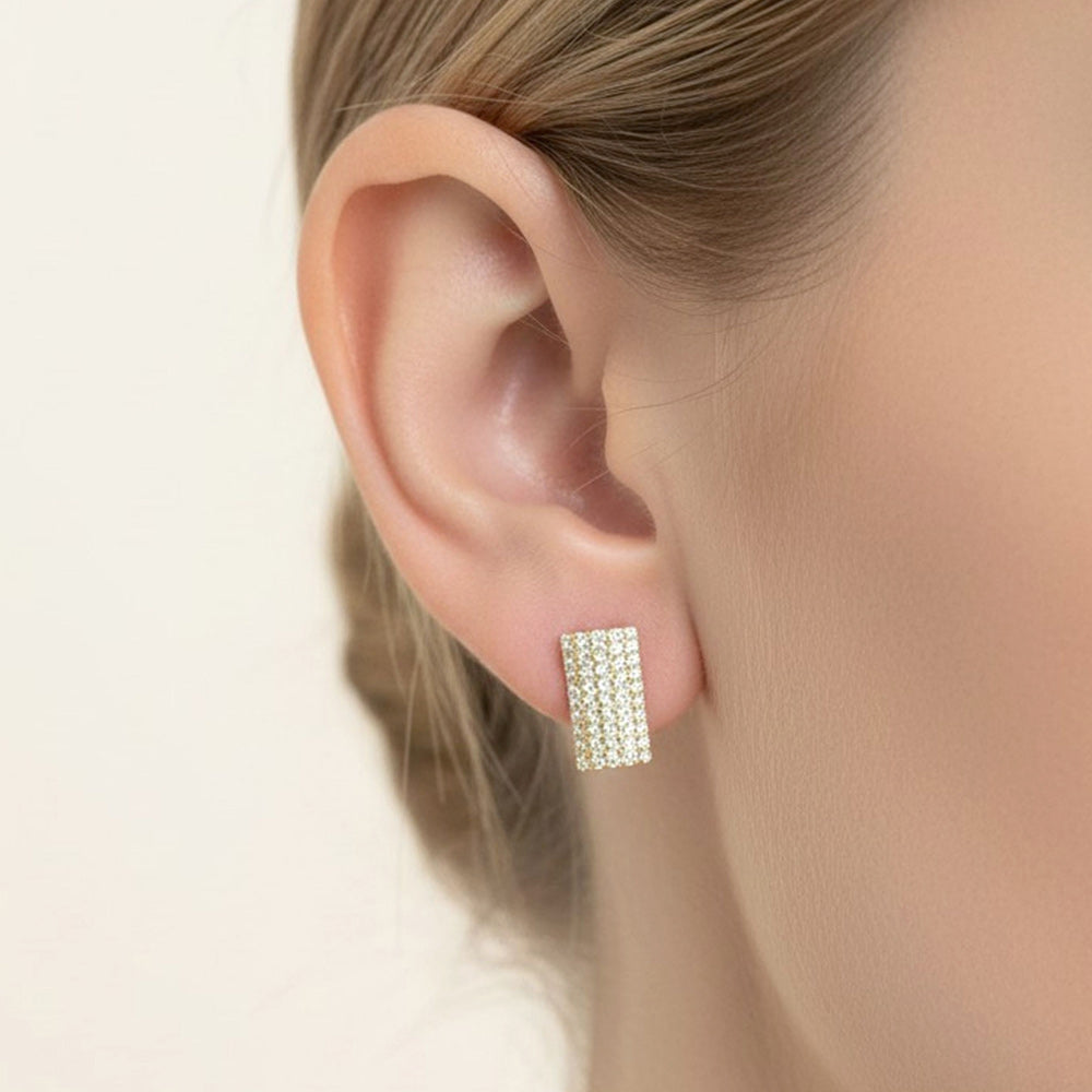 14K Gold Dipped CZ Pave Rectangle Stud Earrings