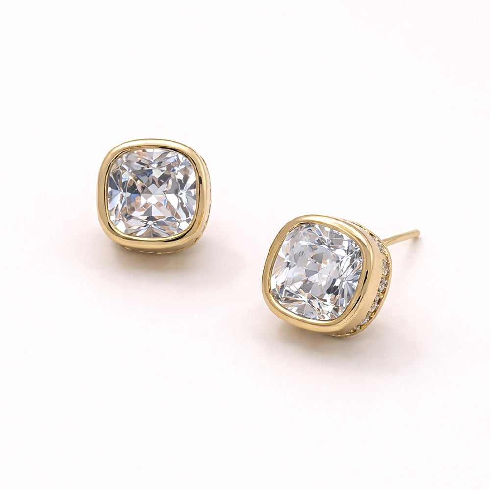 14K Gold Dipped Cushion Cut Elegance CZ Stud Earrings