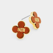 "Faith" Leather Quatrefoil Clover Stud Earring
