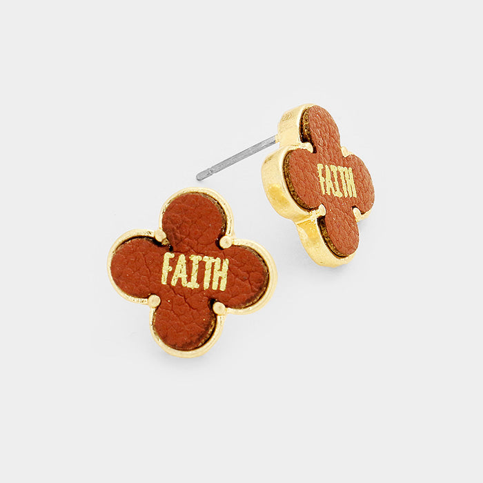 "Faith" Leather Quatrefoil Clover Stud Earring