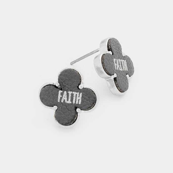 "Faith" Leather Quatrefoil Clover Stud Earring