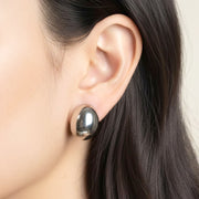 White Gold Dipped Modern Oval Stud Earrings