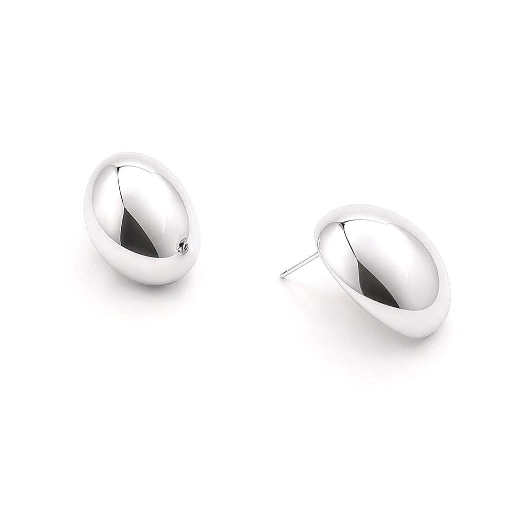 White Gold Dipped Modern Oval Stud Earrings