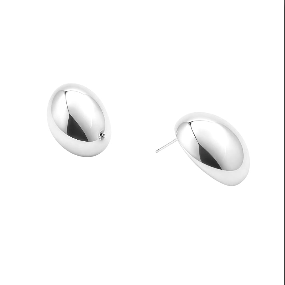 White Gold Dipped Modern Oval Stud Earrings