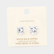 White Gold Dipped 11mm Cubic Zirconia Round Stud Earrings