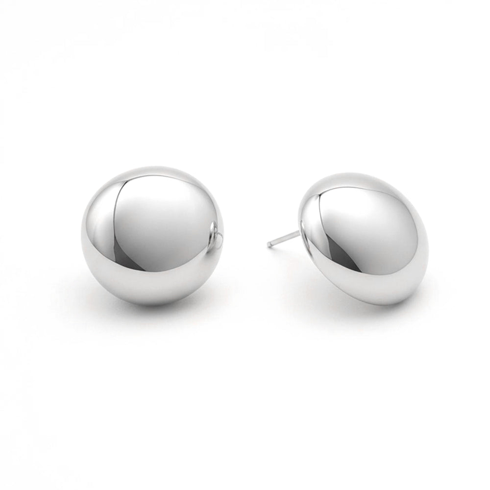 White Gold Dipped Classic Dome Stud Earrings