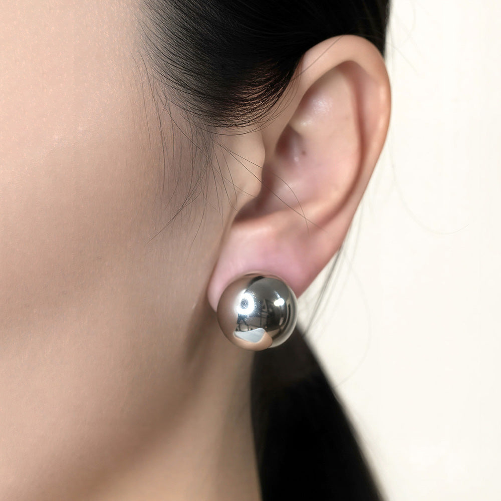 White Gold Dipped Classic Dome Stud Earrings