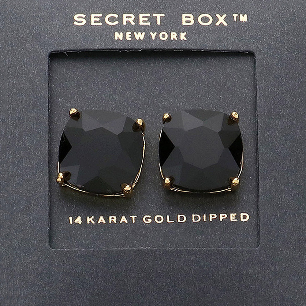 SECRET BOX_14K Gold Dipped Rhinestone Stud Earrings