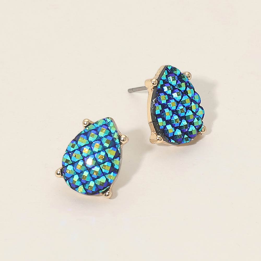 Iridescent Textured Teardrop Cluster Stud Earrings