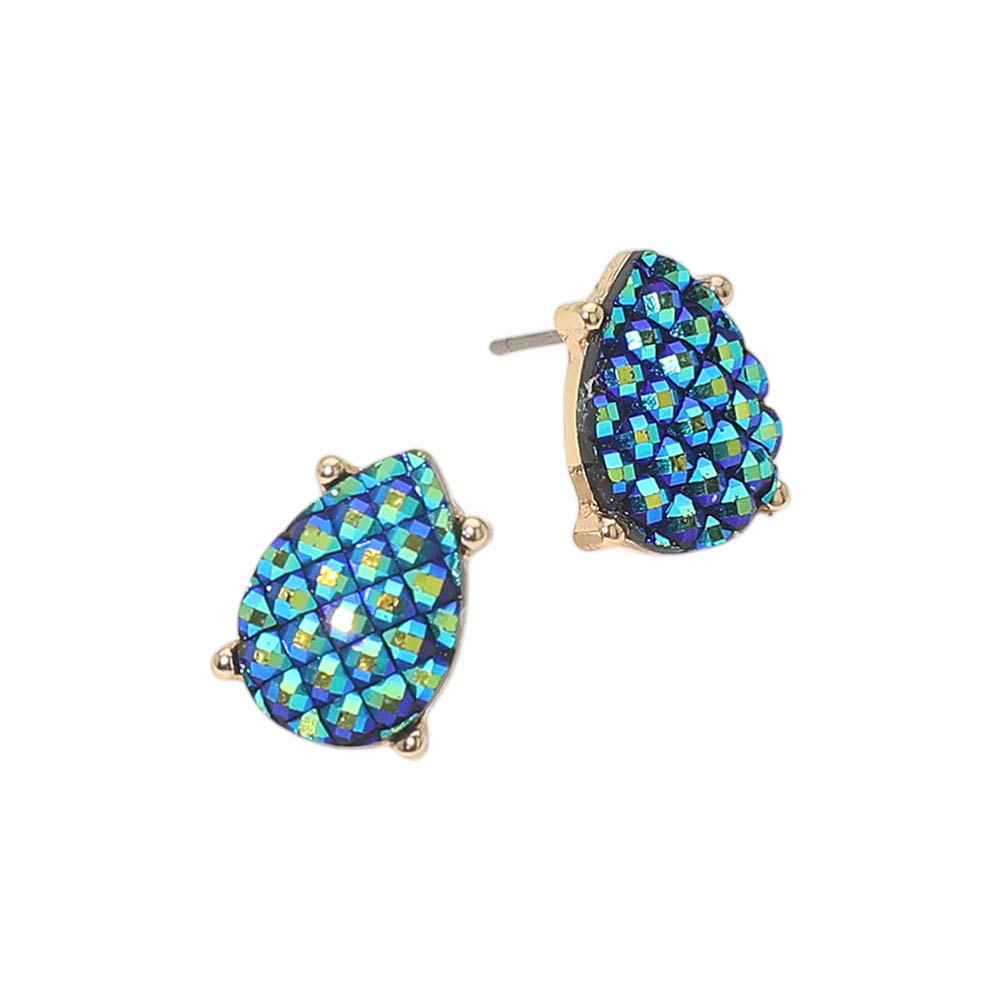 Iridescent Textured Teardrop Cluster Stud Earrings