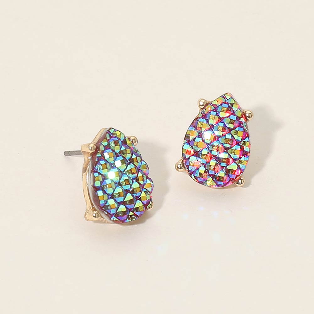 Iridescent Textured Teardrop Cluster Stud Earrings