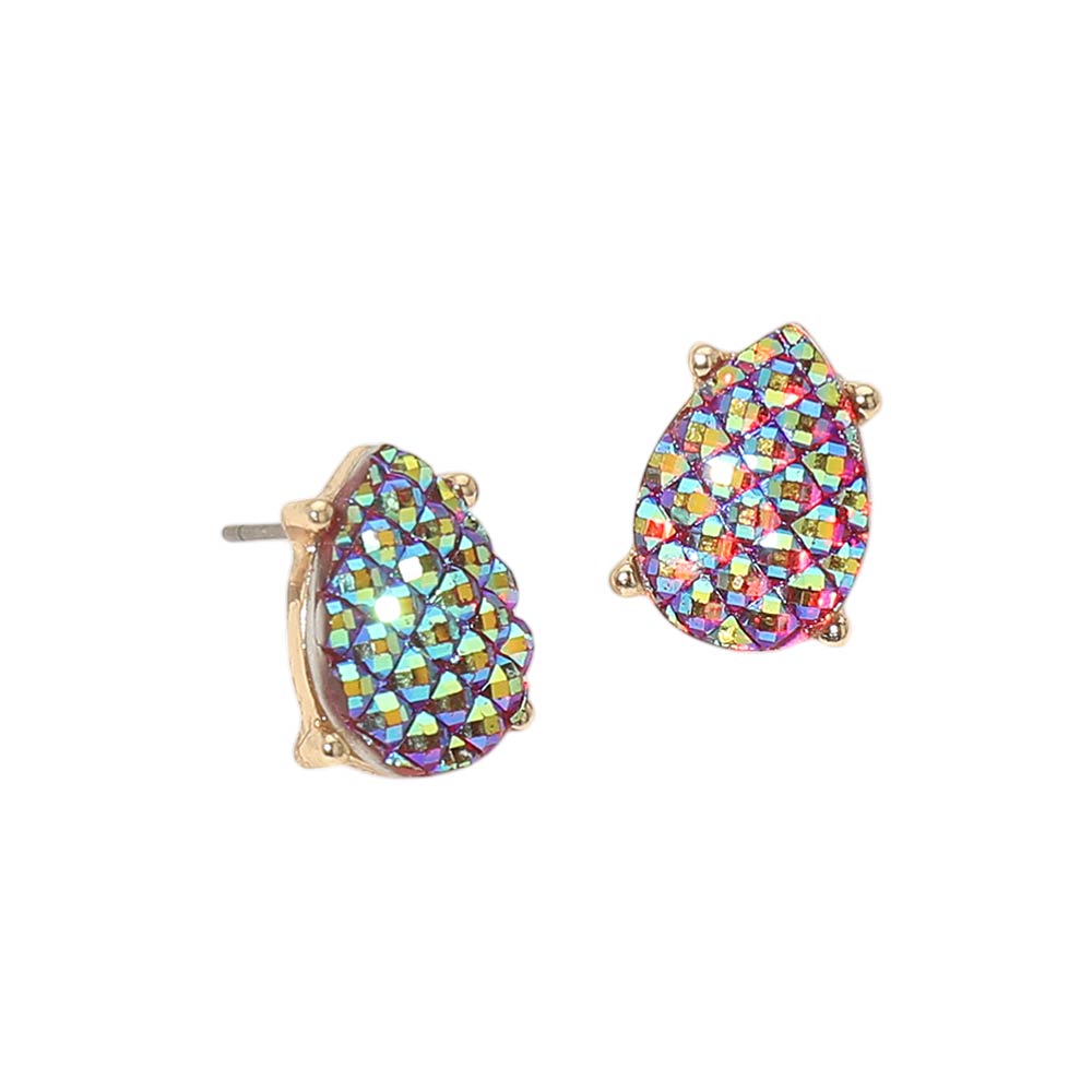 Iridescent Textured Teardrop Cluster Stud Earrings
