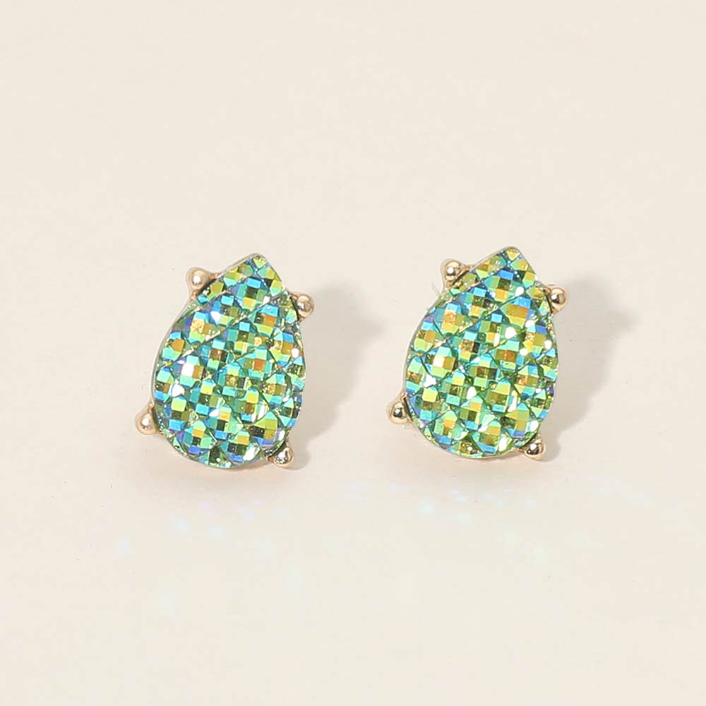 Iridescent Textured Teardrop Cluster Stud Earrings