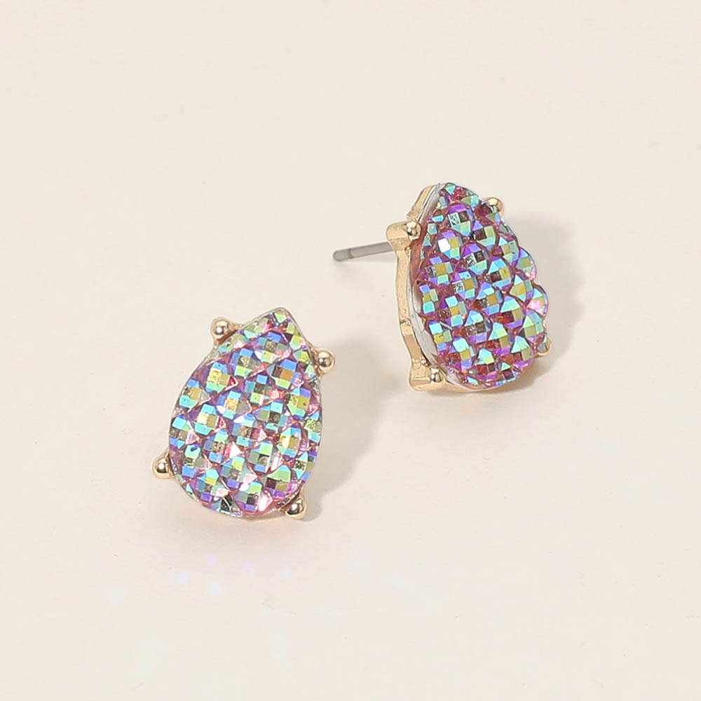Iridescent Textured Teardrop Cluster Stud Earrings