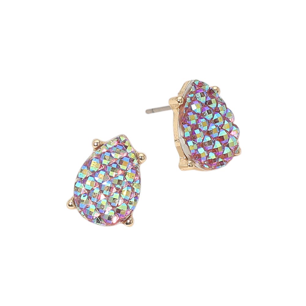 Iridescent Textured Teardrop Cluster Stud Earrings