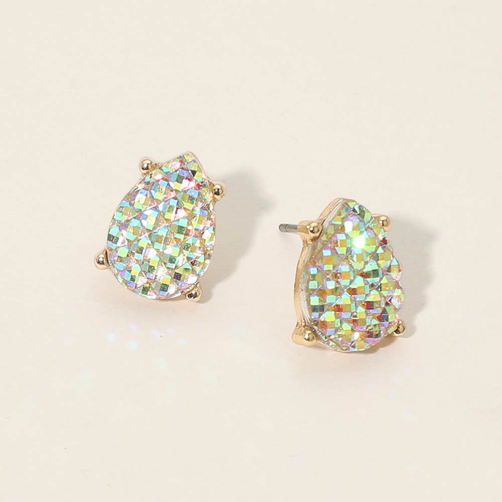 Iridescent Textured Teardrop Cluster Stud Earrings