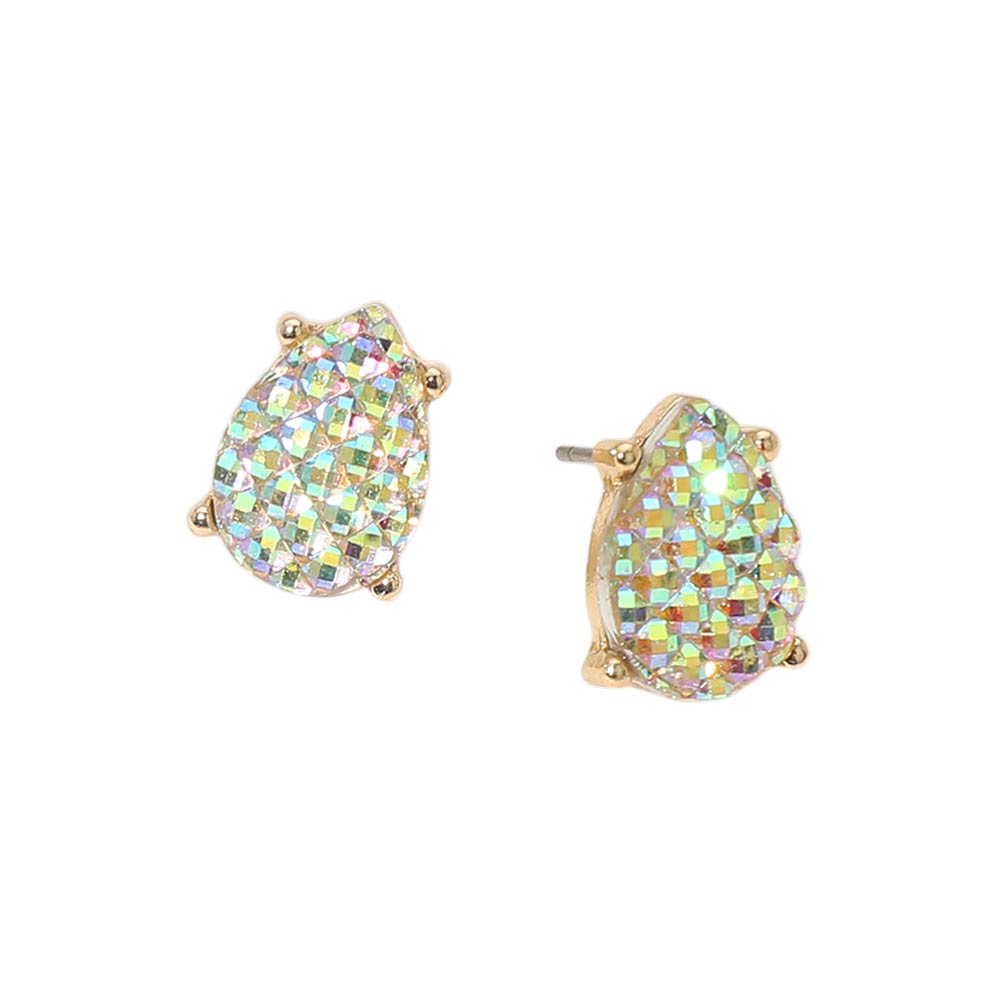 Iridescent Textured Teardrop Cluster Stud Earrings