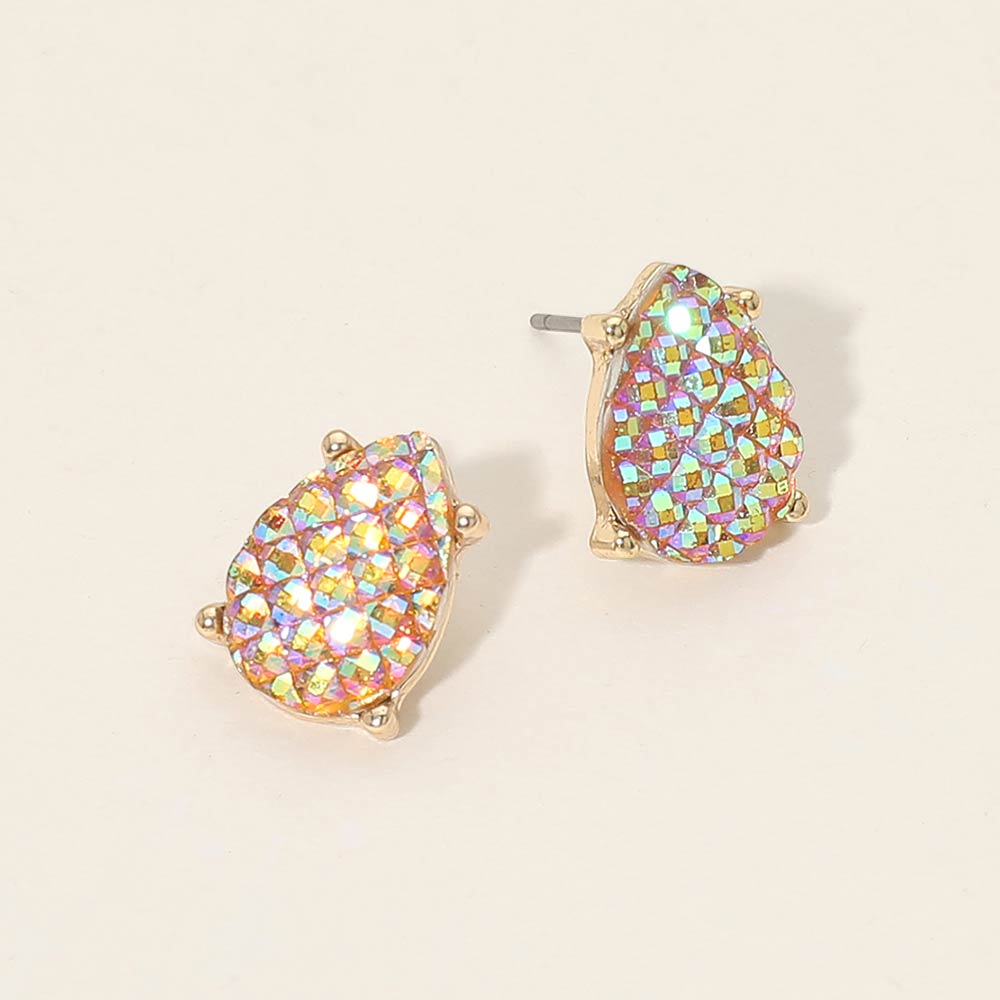 Iridescent Textured Teardrop Cluster Stud Earrings