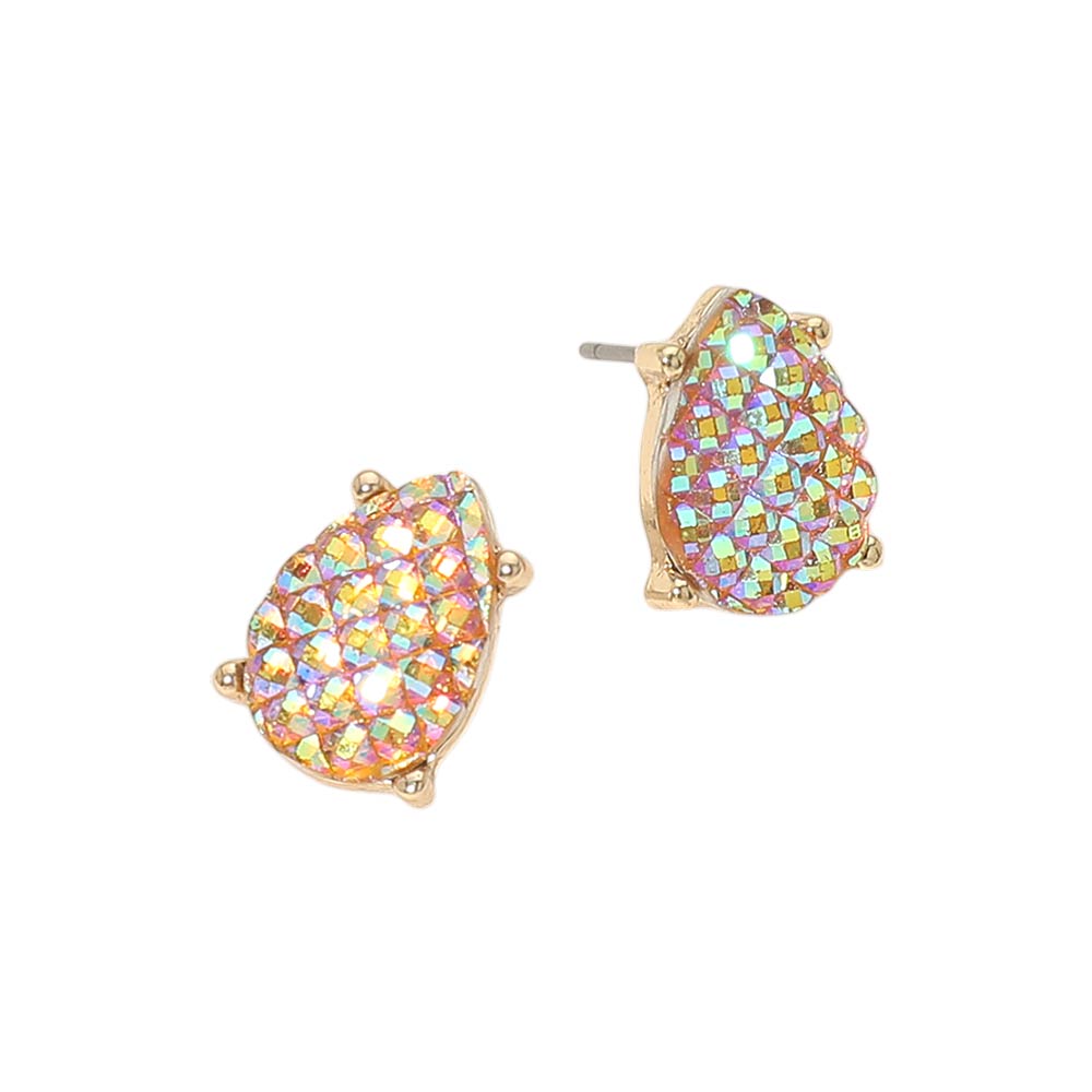 Iridescent Textured Teardrop Cluster Stud Earrings