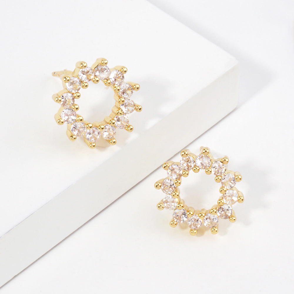 14K Gold Dipped CZ Open Circle Stud Earrings