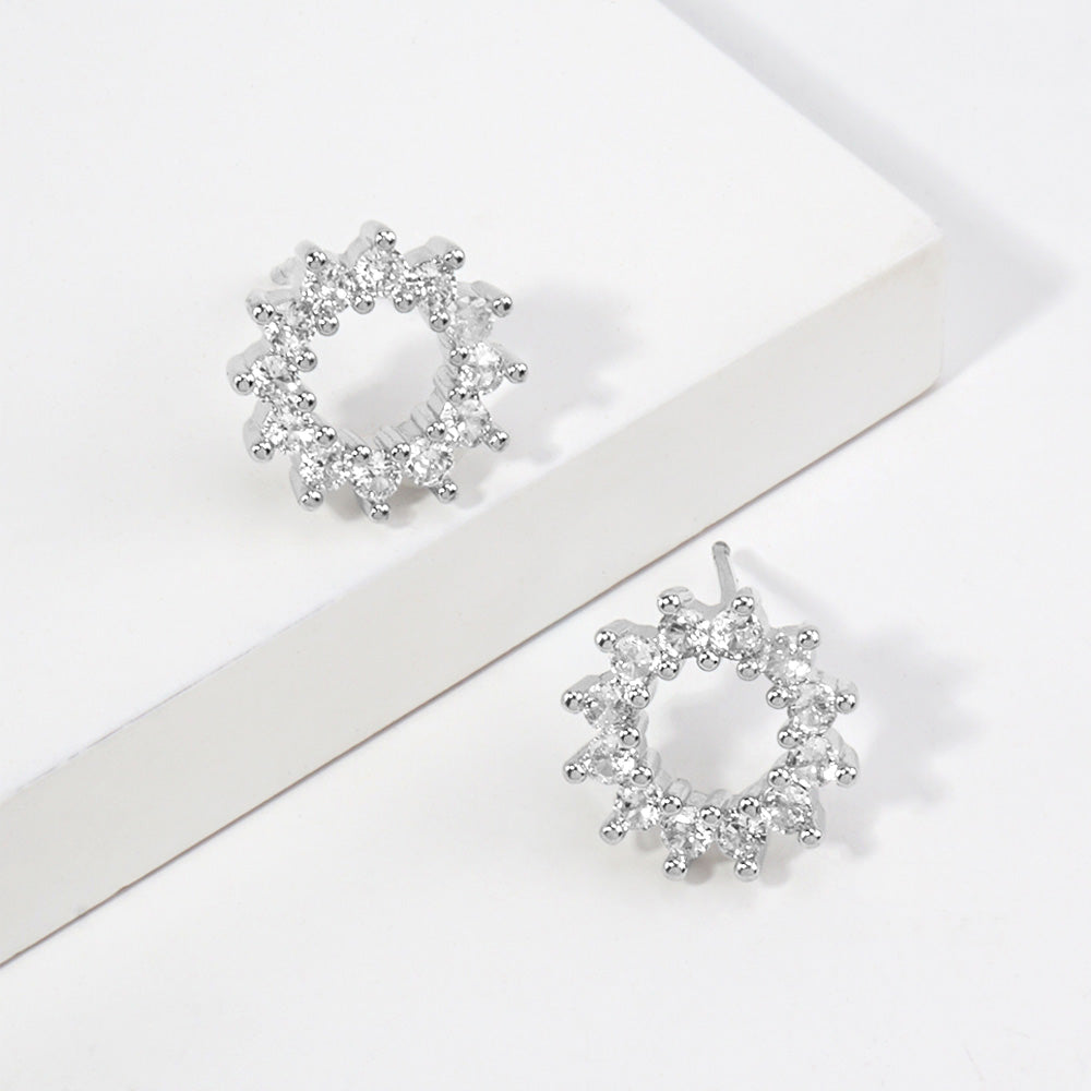 14K Gold Dipped CZ Open Circle Stud Earrings
