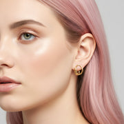 14K Gold Dipped Interlocking Open Oval Stud Earrings