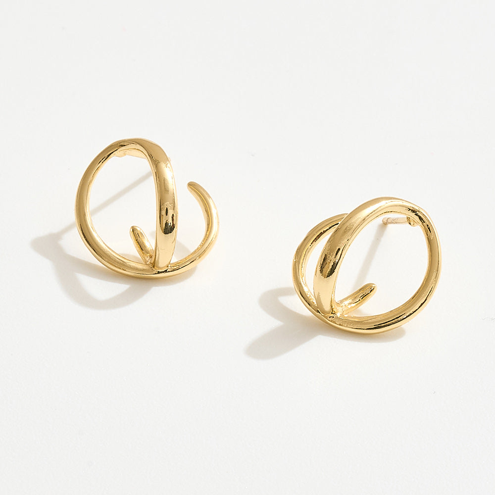 14K Gold Dipped Interlocking Open Oval Stud Earrings