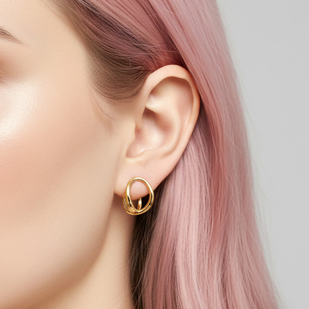 14K Gold Dipped Interlocking Open Oval Stud Earrings
