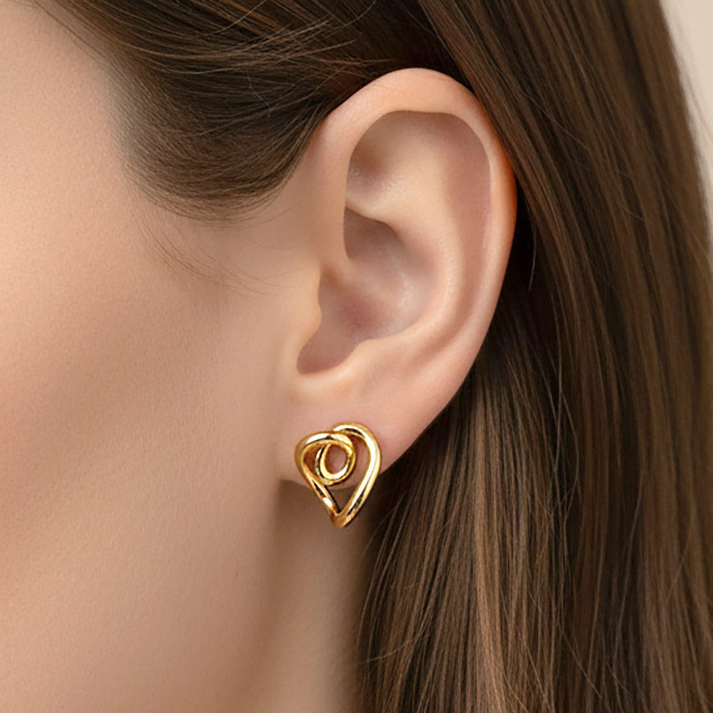 14K Gold Dipped Heart Knot Stud Earrings