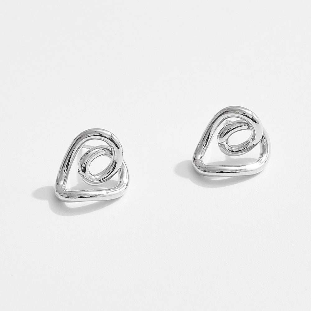 White Gold Dipped Heart Knot Stud Earrings