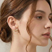 14K Gold Dipped CZ Pave Rocking Horse Stud Earrings