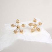 14K Gold Dipped Glam CZ Floral Stud Earrings