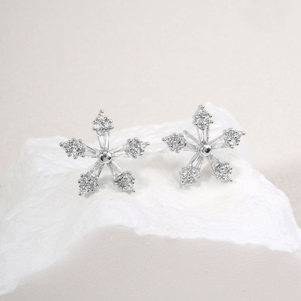 14K Gold Dipped Glam CZ Floral Stud Earrings