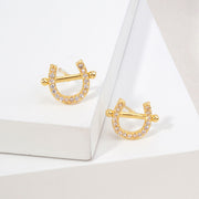 14K Gold Dipped CZ Pave Lucky Horseshoe Stud Earrings